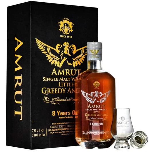 Amrut 8 Years Single Malt Little Greedy Angels with Whisky Glass Gift