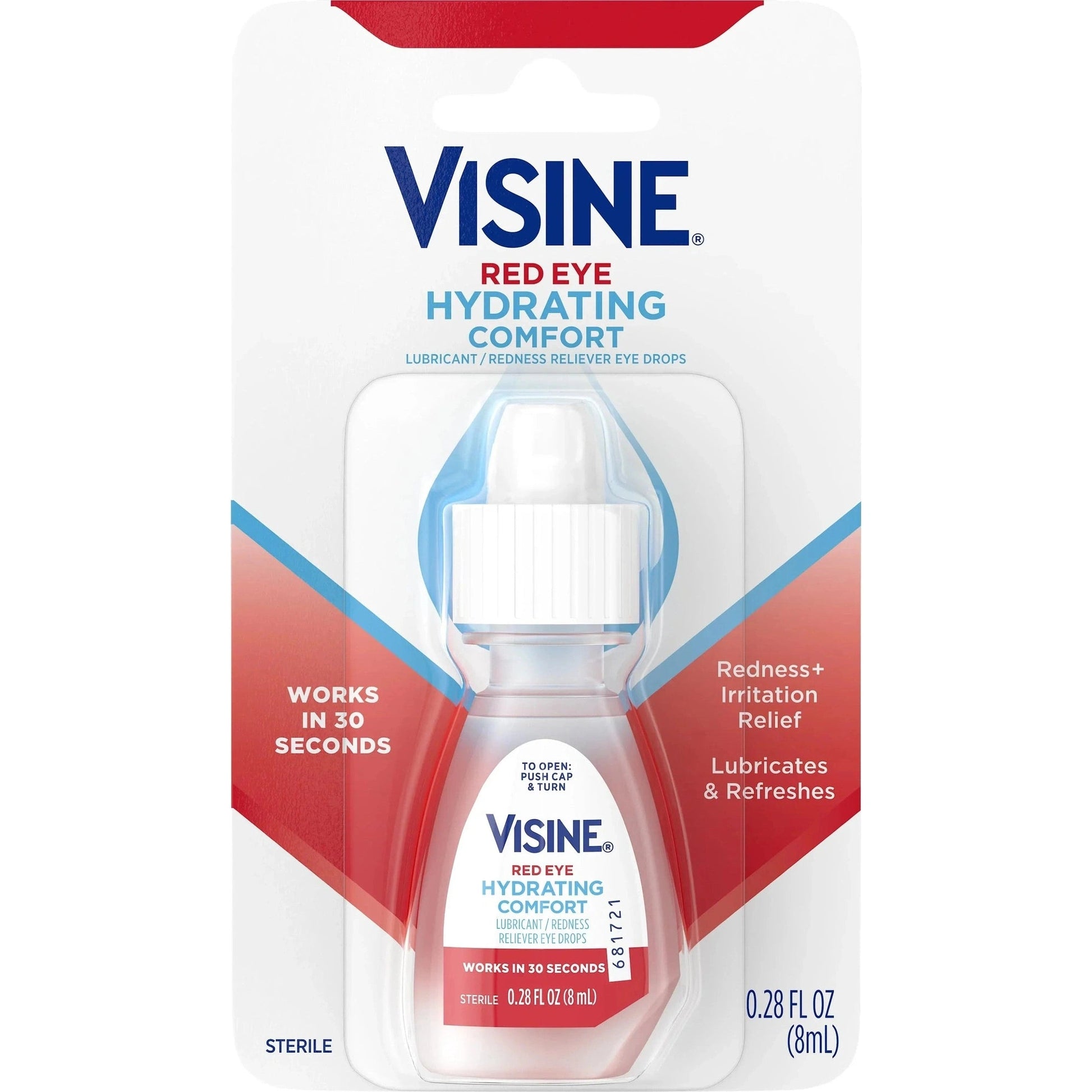 Visine Red Eye Hydrating Comfort Redness Relief and Lubricant Eye Drops to Help Moisturize and Relieve Red Eyes Due to Minor Eye Irritations Fast, Tetrahydrozoline HCl, 0.28 fl. oz